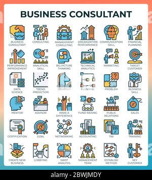 Business consultant icon illustration set in modern line icon style for ui, ux, website, web, app graphic design Stock Vector