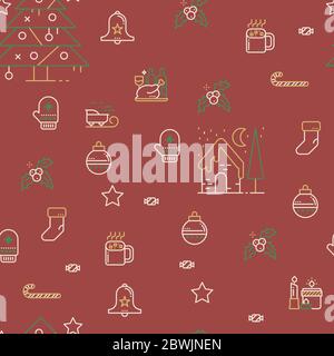 Seamless Christmas Pattern in vintage color style with cute christmas related icons Stock Vector