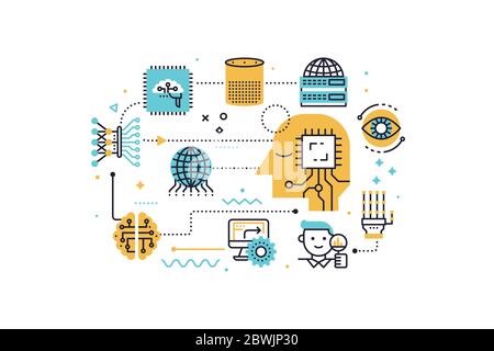 AI (artificial intelligence) concept  illustration with icons for web banner, flyer, landing page, presentation, book cover, article, etc. Stock Vector