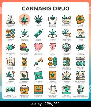 Medical cannabis concept line icons set in modern line icon style for ui, ux, web, app design Stock Vector