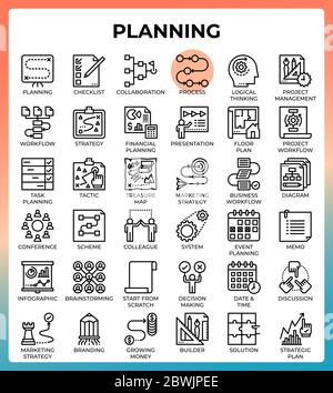 Planning concept icon set in modern line icon style for ui, ux, web, mobile app design, etc. Stock Vector