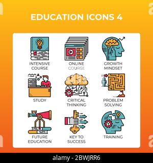 Education concept icons set in modern line icon style for ui, ux, web, mobile app design, etc. Stock Vector