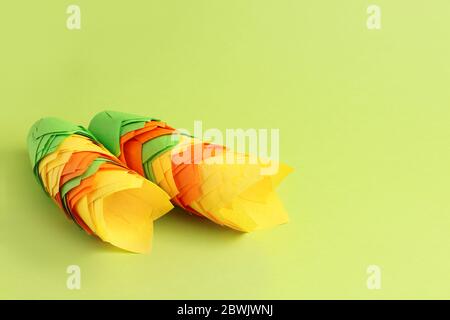 Muffin baking cups on color background Stock Photo