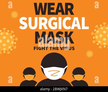 Wear surgical mask to fight the virus, COVID-19 prevention notice on orange background Stock Vector