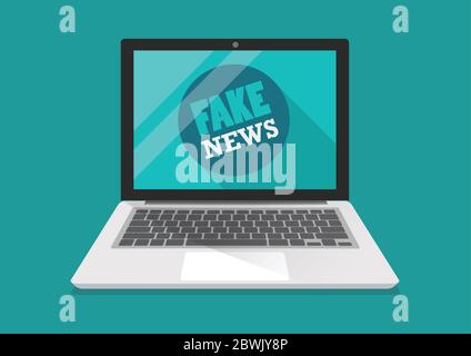 Fake news word on laptop. Vector illustration Stock Vector