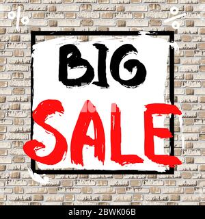 Giant sales and discount banners on brick wall background with vintage texture using manual lettering. Stock Vector