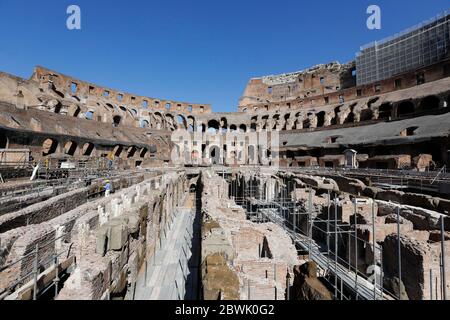 Rome, Italy. 01st June, 2020. An internal view of the Colosseum. The monument and other landmarks of its Archeological Park, such as Roman Forum, Palatine Hill and Domus Aurea, reopen to the public after more than two months of closure due to the Covid-19 pandemic. Credit: Riccardo De Luca - Update Images/Alamy Live News Stock Photo