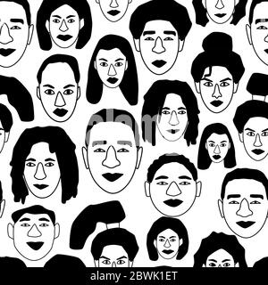 Black life matters concept. No racism idea. Seamless pattern with Black people portraits. Stock Vector