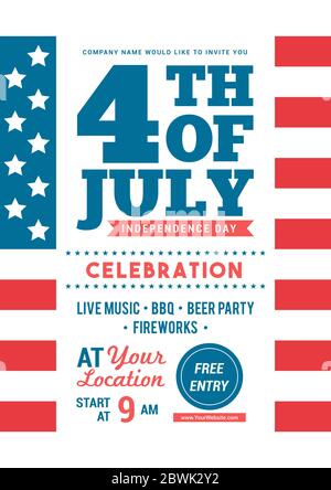 4th of July celebration poster templates Vector illustration. American flag background, Flyer design Stock Vector