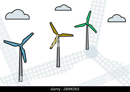 Windfarm. Electric energy. Vector illustration Modern industry Stock Vector