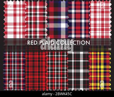 Red Plaid Tartan Checkered Seamless Pattern Collection - Red Plaid, tartan seamless pattern collection includes 10 designs suitable for fashion Stock Vector
