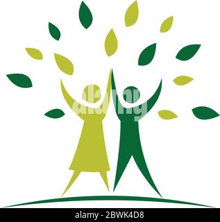 Couple Human Spirit to Save the World Go Green Logo Stock Vector