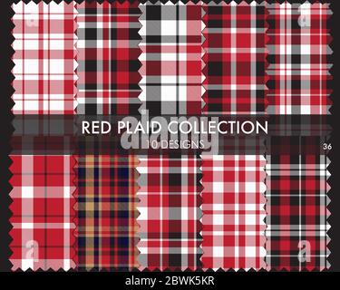 Red Plaid Tartan Checkered Seamless Pattern Collection - Red Plaid, tartan seamless pattern collection includes 10 designs suitable for fashion Stock Vector
