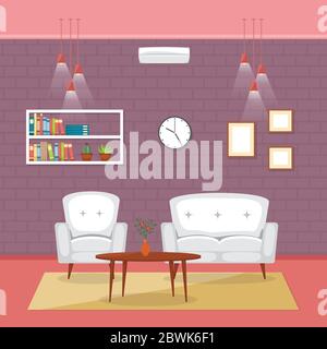 Modern Living Room Family House Interior Furniture Vector Illustration Stock Vector