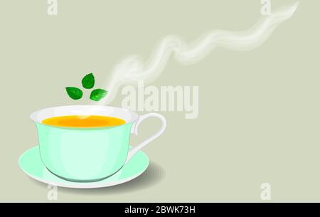 A Cup of tea with mint leaves. Mint tea. Grey isolated.Vector Stock Vector