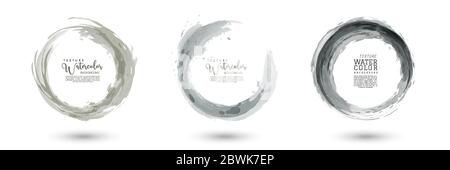 Circle splash with earth tone gray watercolor set. Stain artistic vector used as being an element in the decorative design of brochure, poster, card, Stock Vector