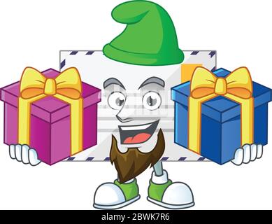 A joyful letter mascot design style with Christmas gifts Stock Vector