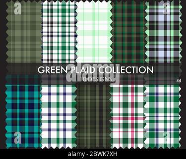 Green Plaid Tartan Seamless Pattern Collection - Green Plaid tartan seamless pattern collection includes 10 designs suitable for fashion textile Stock Vector