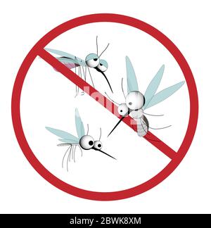 Funny mosquito prohibition sign. Stop insects. Vector character with wings Stock Vector