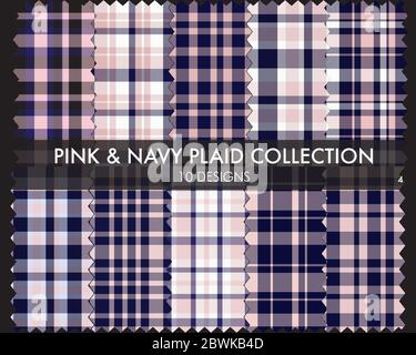 Pink Navy Plaid Tartan Seamless Pattern Collection - Pink Navy Plaid, tartan seamless pattern collection includes 10 designs suitable for fashion Stock Vector