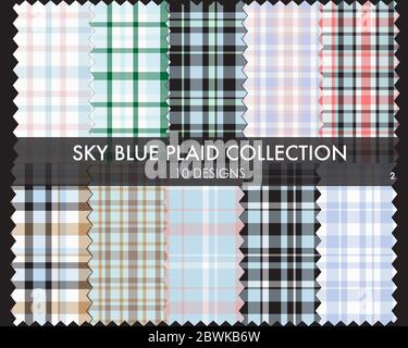 Sky Blue Plaid Tartan Seamless Pattern Collection - Sky Blue Plaid, tartan seamless pattern collection includes 10 designs suitable for fashion Stock Vector