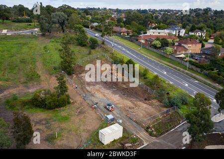 Melbourne Australia May 4th 2020 : Clearing a site for a new house build in the Melbourne suburb of Donvale Stock Photo