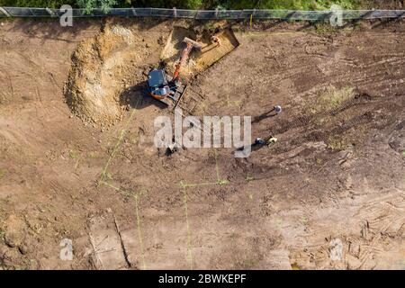 Melbourne Australia May 4th 2020 : Aerial view of a site being cut and prepared for a new house build in the Melbourne suburb of Donvale Stock Photo