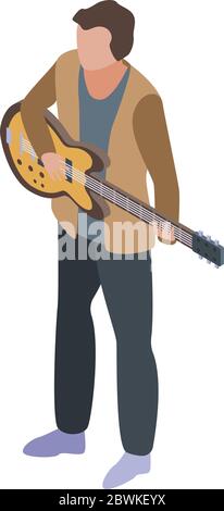 Singer with guitar icon, isometric style Stock Vector