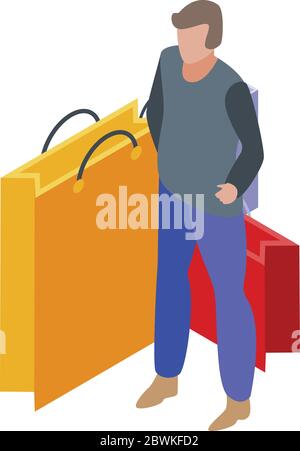 Shopping addiction icon, isometric style Stock Vector