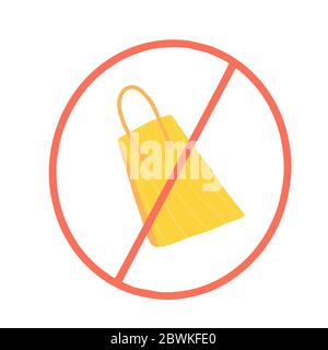 No plastic bags sign isolated on white background. Red stop symbol. Paper package prohibition sign.  Pollution problem concept. Vector illustration. Stock Vector