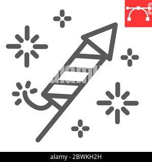 Firework rocket line icon, independence day and christmas, firecracker sign vector graphics, editable stroke linear icon, eps 10. Stock Vector