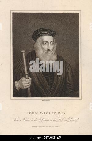 Portrait of John Wycliffe (c1320 -1384),  English scholastic philosopher, theologian, biblical translator, reformer, priest, and a seminary professor at the University of Oxford. Stock Photo