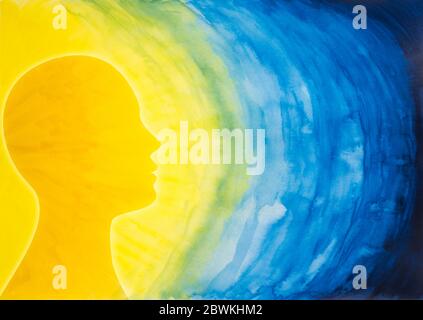 Mental health concept. Head face human person in profile thinking. Psychology and mind. Behavior metaphor and mood. Pathology. Psychiatry. Health care Stock Photo