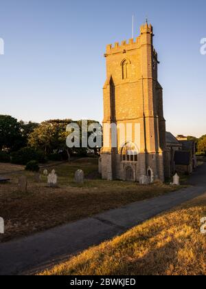 Burnham-on-Sea, England, UK - May 31, 2020: Evening sun shines on the leaning tower of St Andrew's Church in Burnham-on-Sea in Somerset. Stock Photo