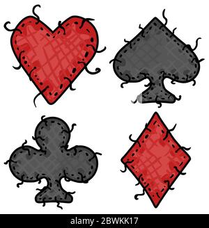 Card suits symbol shape patch cartoon design element, isolated vector, horizontal Stock Vector
