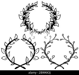 Laurel wreaths stencils, isolated vector element set, horizontal Stock Vector