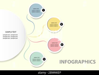 Infographics vector template showing white semicircle and four color circle labels ready for your text. Stock Vector
