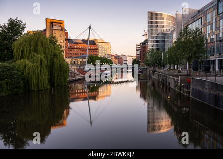 Bristol, England, UK - May 25, 2020: Modern office buildings cluster in the Temple Quarter Enterprise Zone along Temple Quay on Bristol's regenerated Stock Photo