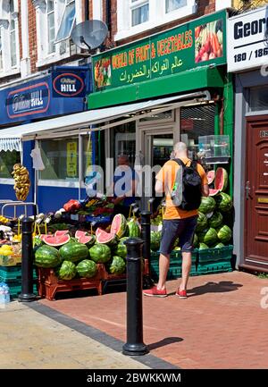 Greengrocers shop selling fruit and veg, in Hull, Humberside, East Yorkshire, England UK Stock Photo