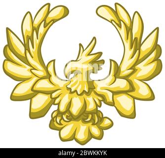 Cartoon golden eagle decorative design element, color vector illustration, horizontal, isolated Stock Vector