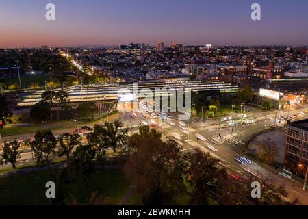 Melbourne Australia May 15th 2020 : Aerial night view of Richmond station and Hoddle Street in Melbourne, Australia Stock Photo