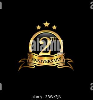 2th anniversary design logotype golden color with ring and gold ribbon for anniversary celebration. EPS10 Stock Vector