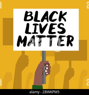 Raised hand holding Protest banner about Human Right of Black People Stock Vector