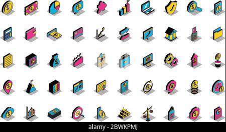 Money and financial isometric style icon set vector design Stock Vector