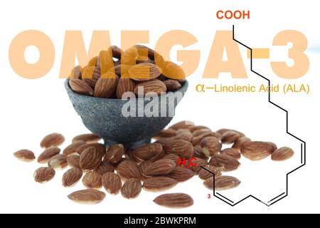 almonds in the bowl double exposed with omega 3 ALA science