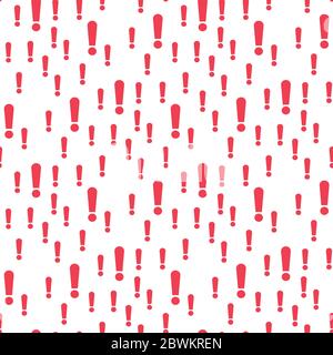 Vector seamless pattern with exclamation point. red and white simple background design. Hazard warning hand draw symbol. Vector seamless pattern on Stock Vector