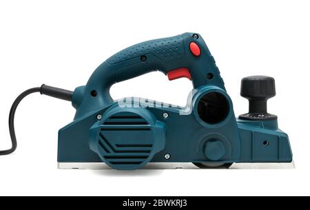 Electric planer for wood processing on a white background. Isolated Stock Photo