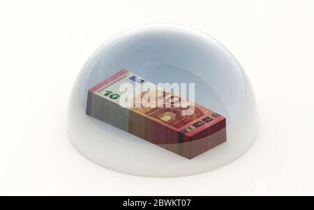 3d rendering of euro banknotes protected with barb wire isolated on ...