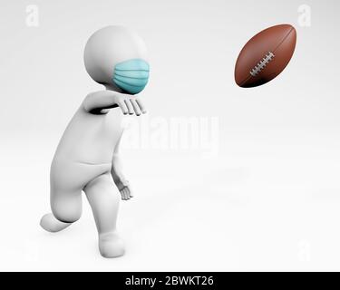 Fatty man with a mask playing american football 3d rendering, isolated on white Stock Photo