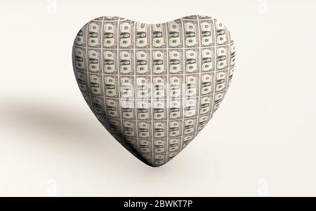 3d rendering of a heart made from us dollars money, a metaphor for balance between work and life Stock Photo